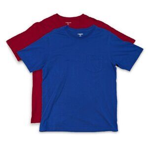 2-Pack Lands' End Red Blue Super-T Short Sleeve T-Shirt w/ Pocket Men's Size M/T